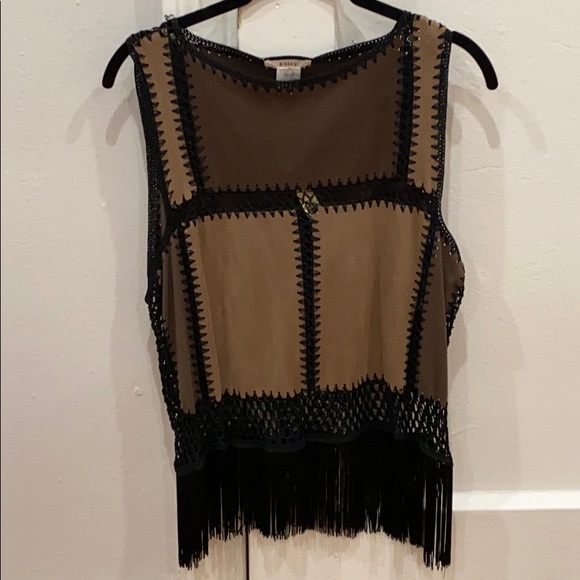 Esley Patchwork Suede Fringed Top - Picture 1 of 4